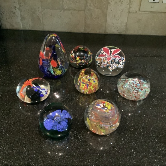 Collection Of Glass Paperweights Vintage Set Of 8